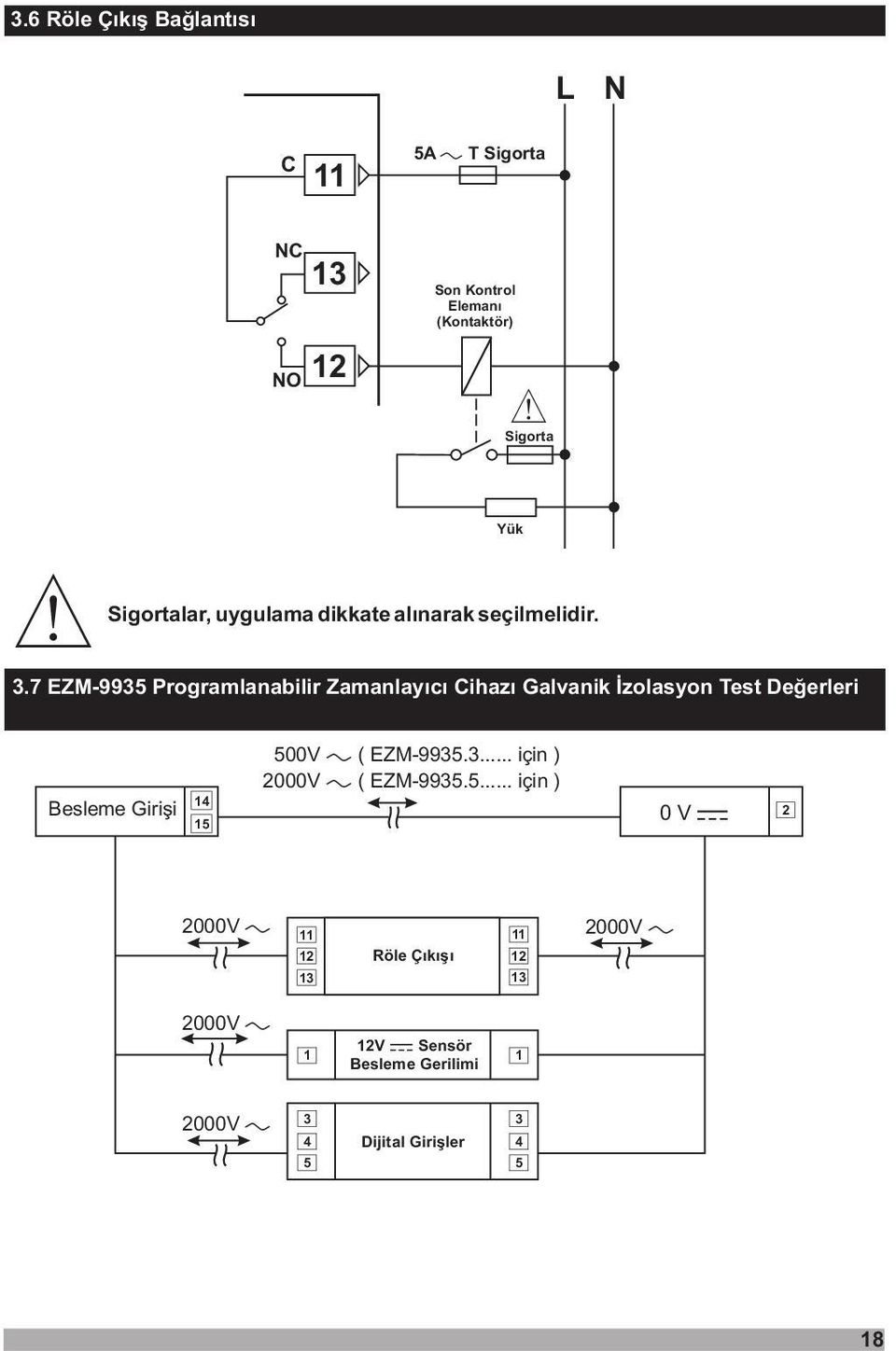 7 EZM-9935 rogramlanabilir Zamanlayýcý Cihazý Galvanik Ýzolasyon Test Deðerleri Yük 5V ( EZM-9935.3... için ) 2 V ( EZM-9935.