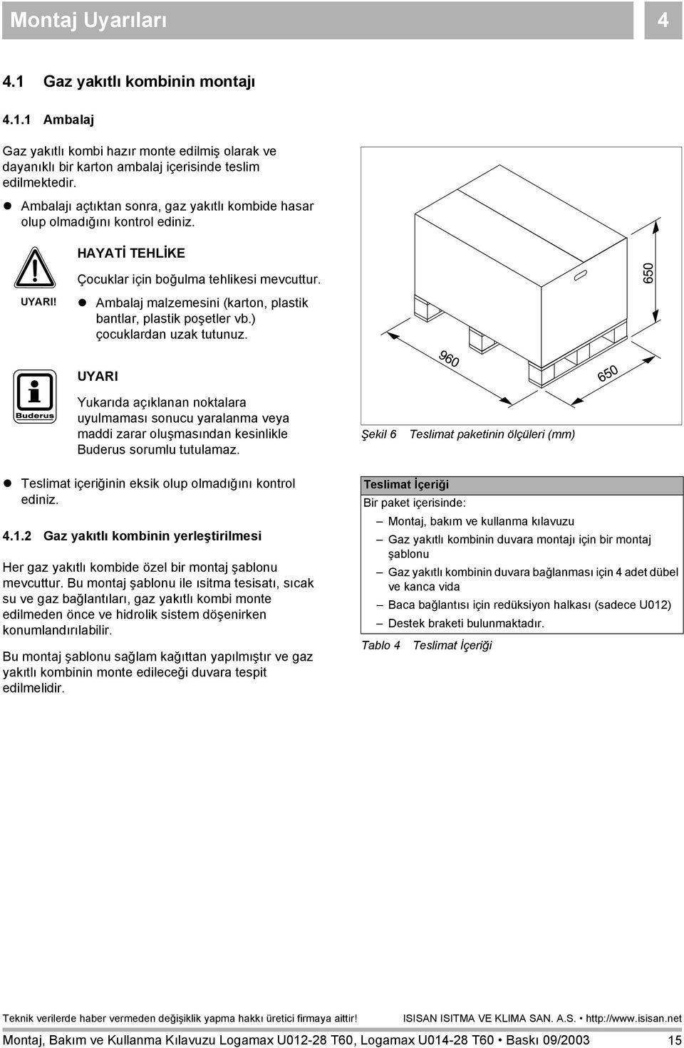 ! Ambalaj malzemesini (karton, plastik bantlar, plastik poşetler vb.) çocuklardan uzak tutunuz.