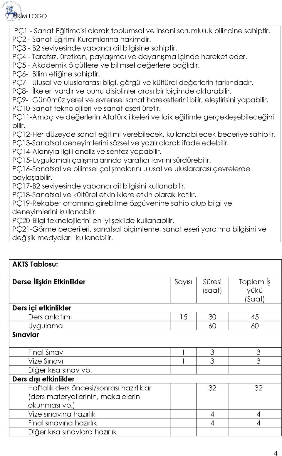 PÇ7- Ulusal ve uluslararası bilgi, görgü ve kültürel değerlerin farkındadır. PÇ8- İlkeleri vardır ve bunu disiplinler arası bir biçimde aktarabilir.