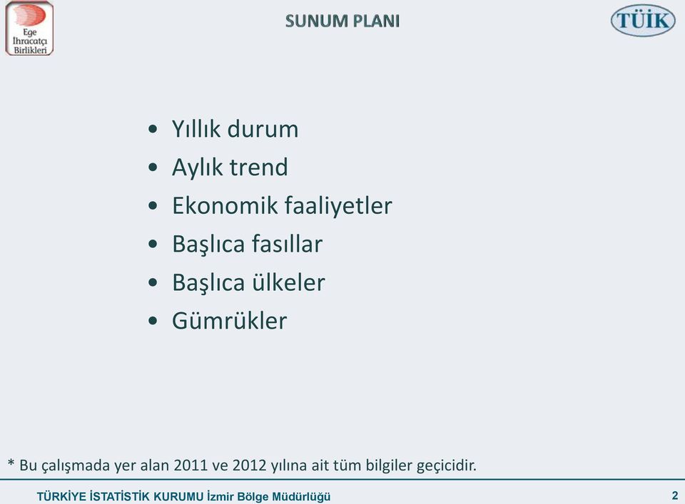 çalışmada yer alan 2011 ve 2012 yılına ait tüm