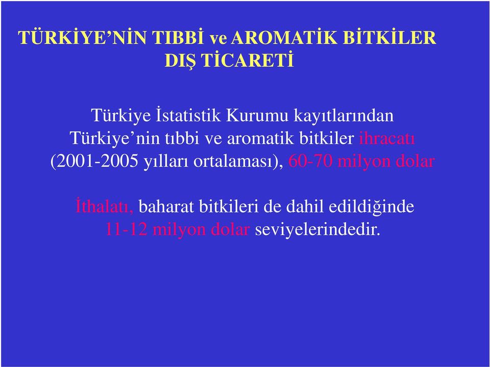 bitkiler ihracatı (2001-2005 yılları ortalaması), 60-70 milyon dolar