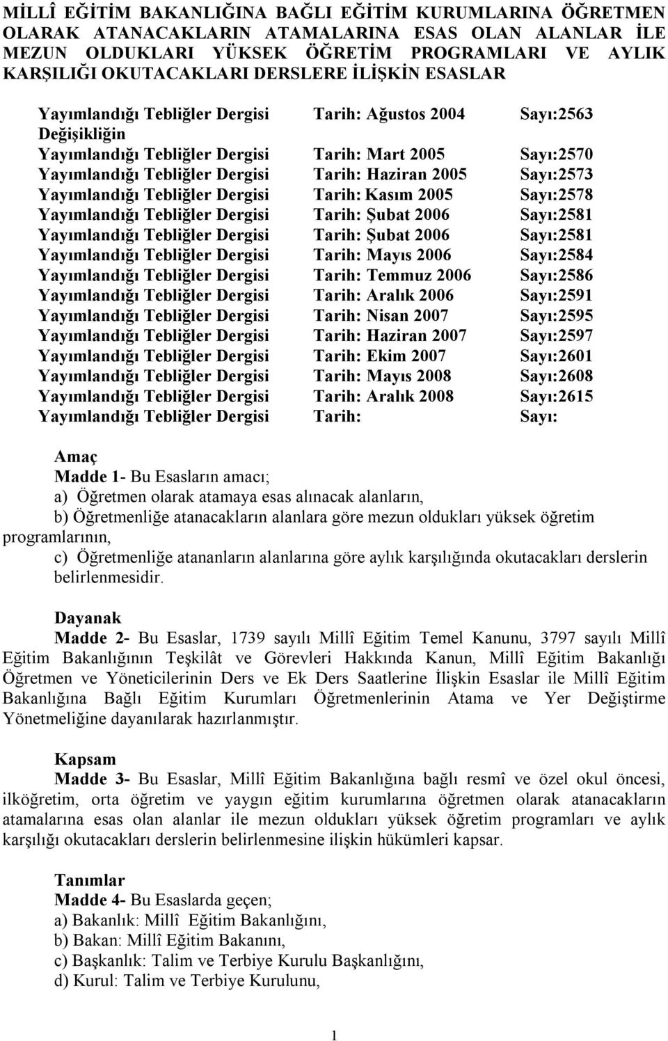 Sayı:2573 Yayımlandığı Tebliğler Dergisi Tarih: Kasım 2005 Sayı:2578 Yayımlandığı Tebliğler Dergisi Tarih: Şubat 2006 Sayı:2581 Yayımlandığı Tebliğler Dergisi Tarih: Şubat 2006 Sayı:2581 Yayımlandığı