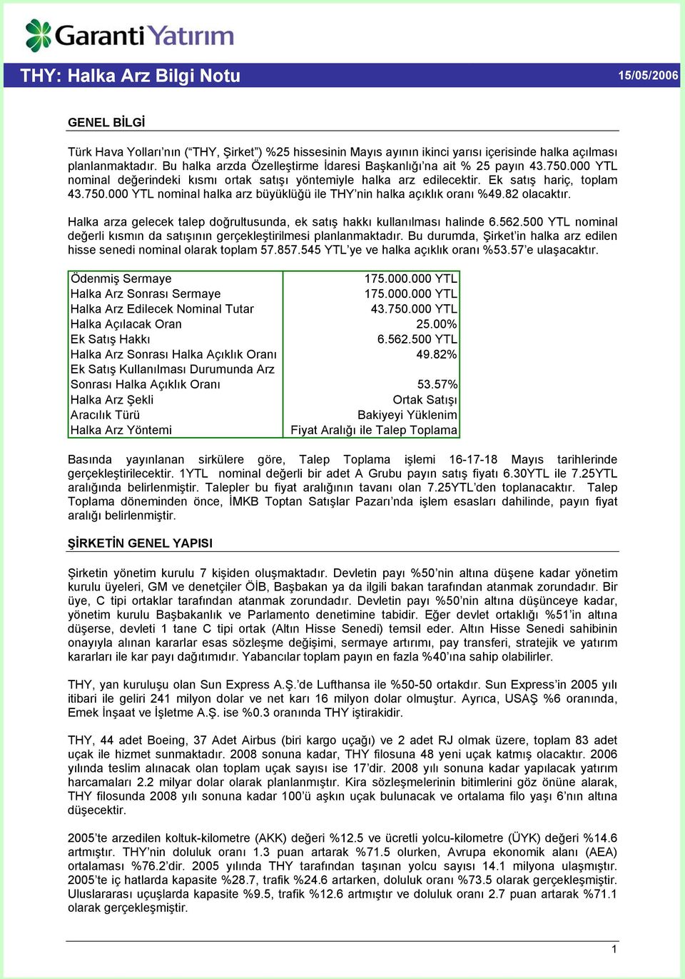 82 olacaktır. Halka arza gelecek talep doğrultusunda, ek satış hakkı kullanılması halinde 6.562.500 YTL nominal değerli kısmın da satışının gerçekleştirilmesi planlanmaktadır.