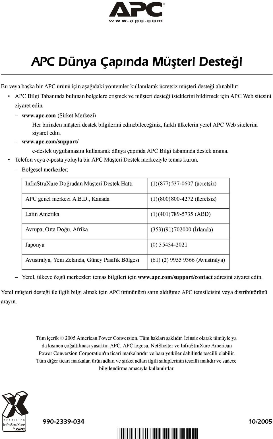 com (Şirket Merkezi) Her birinden müşteri destek bilgilerini edinebileceğiniz, farklı ülkelerin yerel APC Web sitelerini ziyaret edin. www.apc.