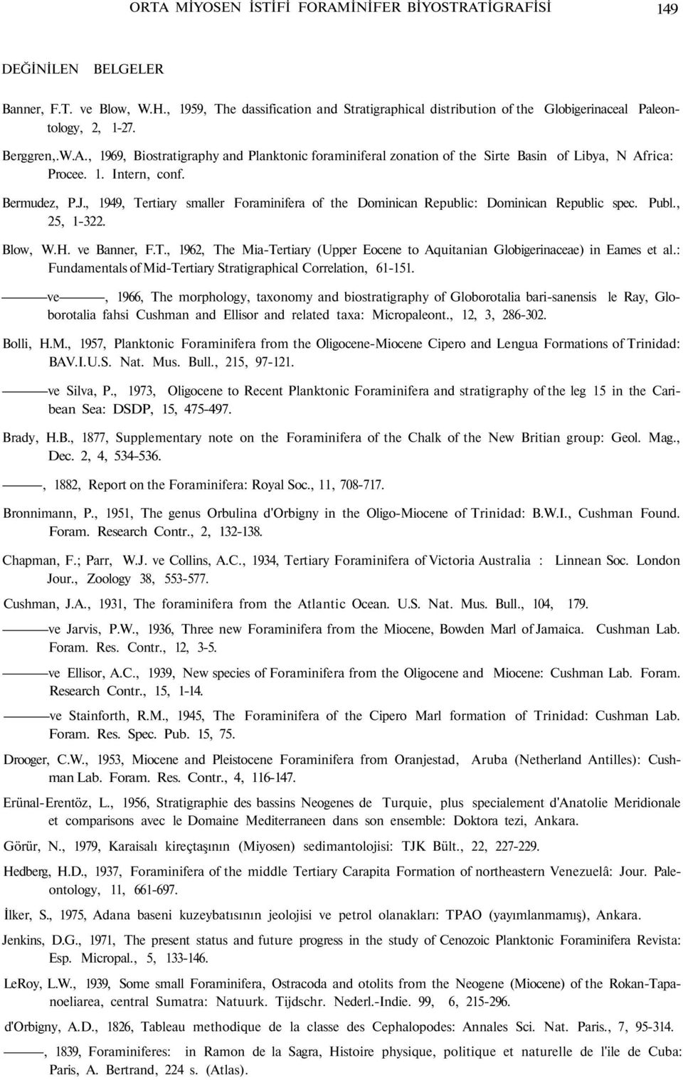 , 1969, Biostratigraphy and Planktonic foraminiferal zonation of the Sirte Basin of Libya, N Africa: Procee. 1. Intern, conf. Bermudez, P.J.