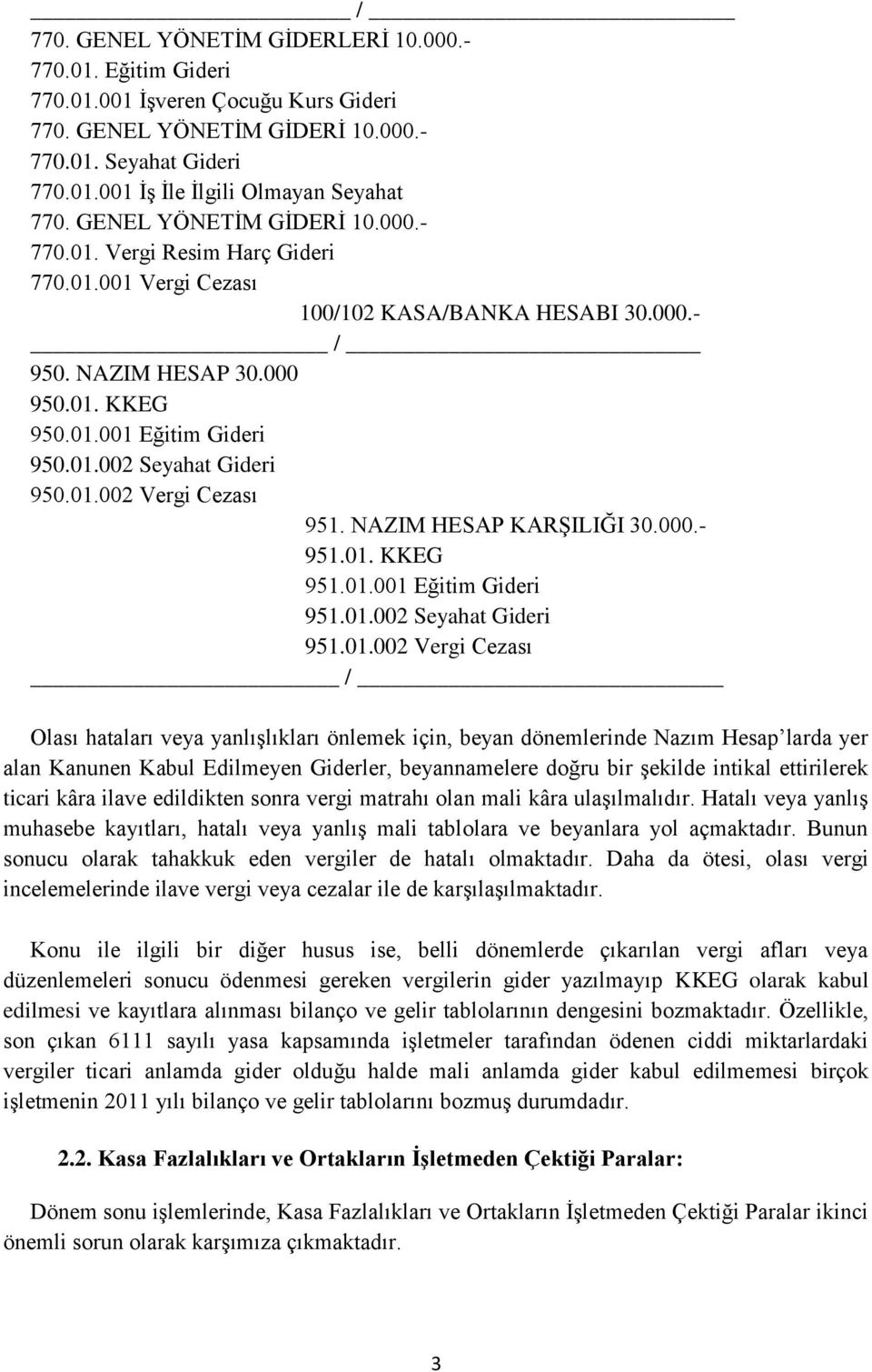 01.002 Vergi Cezası 951. NAZIM HESAP KARŞILIĞI 30.000.- 951.01. KKEG 951.01.001 Eğitim Gideri 951.01.002 Seyahat Gideri 951.01.002 Vergi Cezası / Olası hataları veya yanlışlıkları önlemek için, beyan