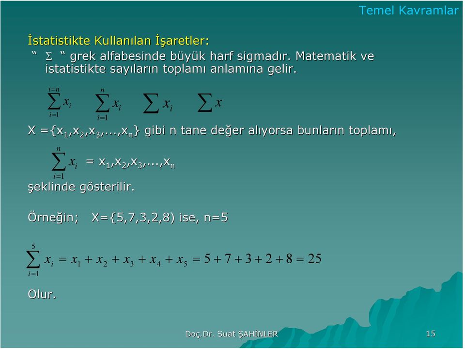 .., } gb tae değer alıyorsa buları toplamı,,, 3,..., şeklde gösterlr.