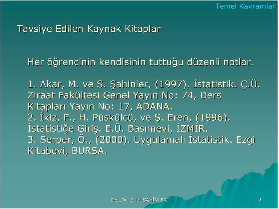 Zraat Fakültes Geel Yayı No: 74, Ders Ktapları Yayı No: 7, ADANA.. İkz, F., H.