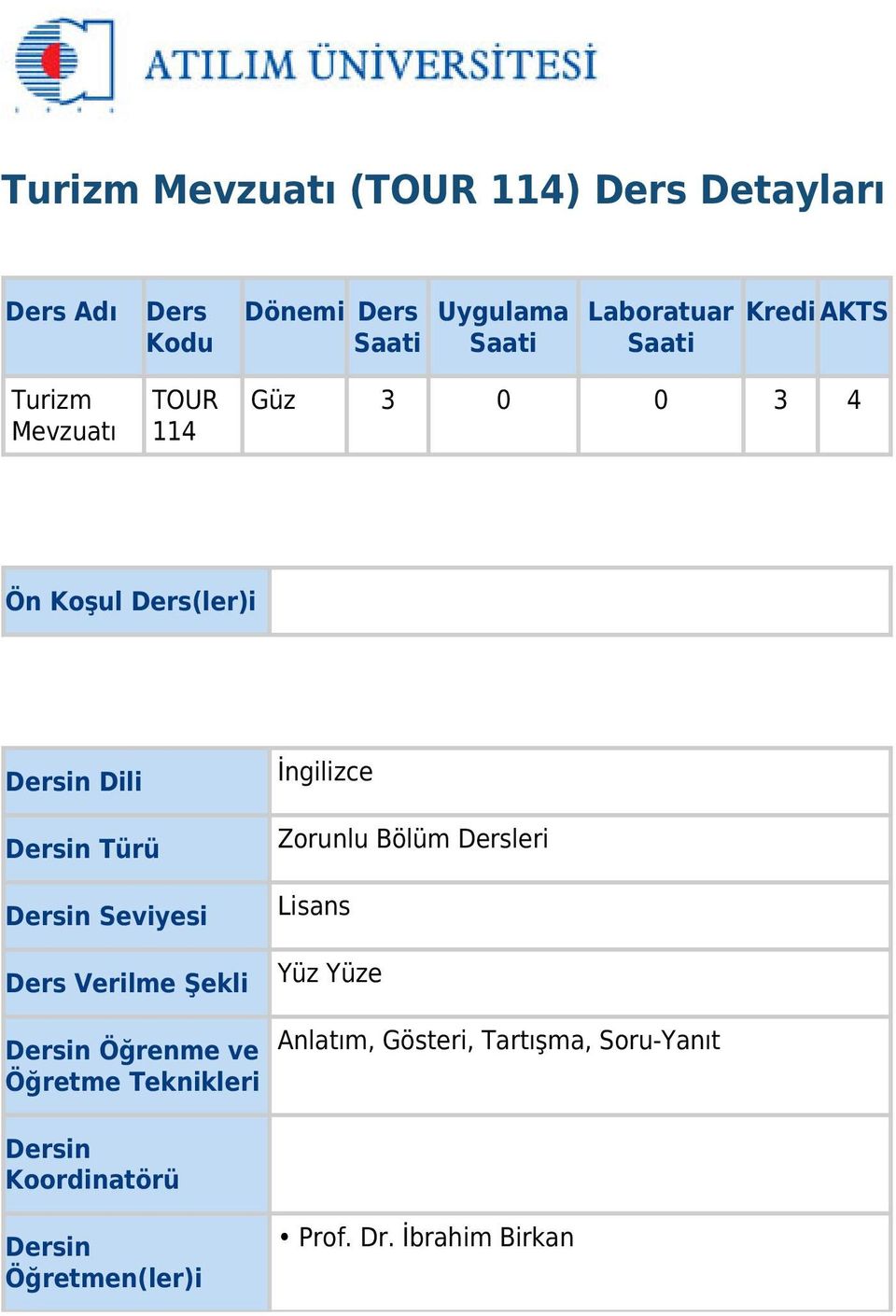 Seviyesi Ders Verilme Şekli Dersin Öğrenme ve Öğretme Teknikleri İngilizce Zorunlu Bölüm Dersleri Lisans