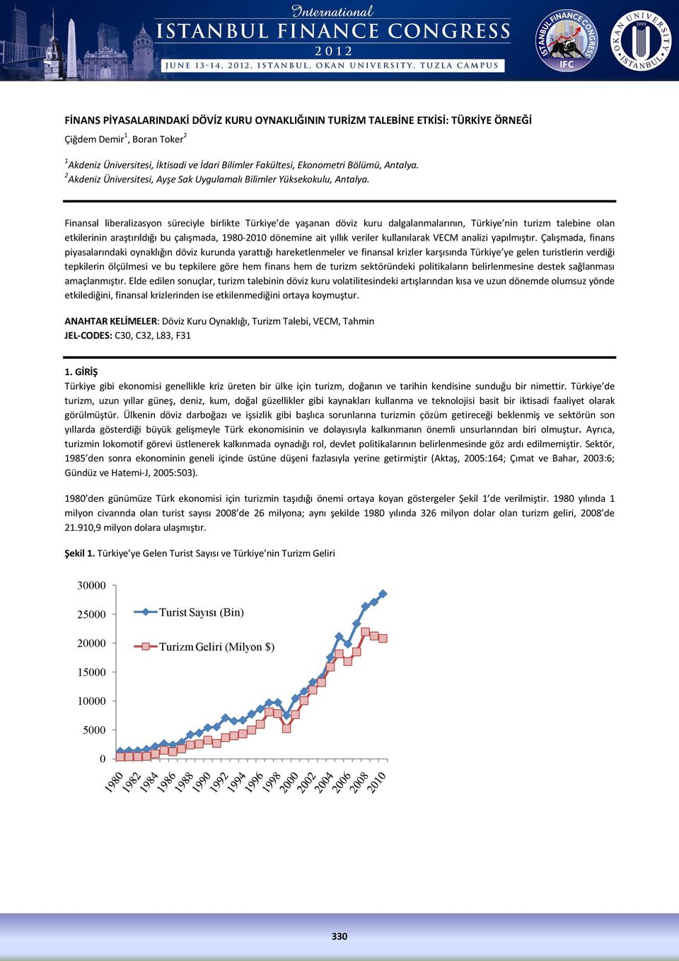 Finansal liberalizasyon süreciyle birlikte Türkiye de yaşanan döviz kuru dalgalanmalarının, Türkiye nin turizm talebine olan etkilerinin araştırıldığı bu çalışmada, 1980-2010 dönemine ait yıllık