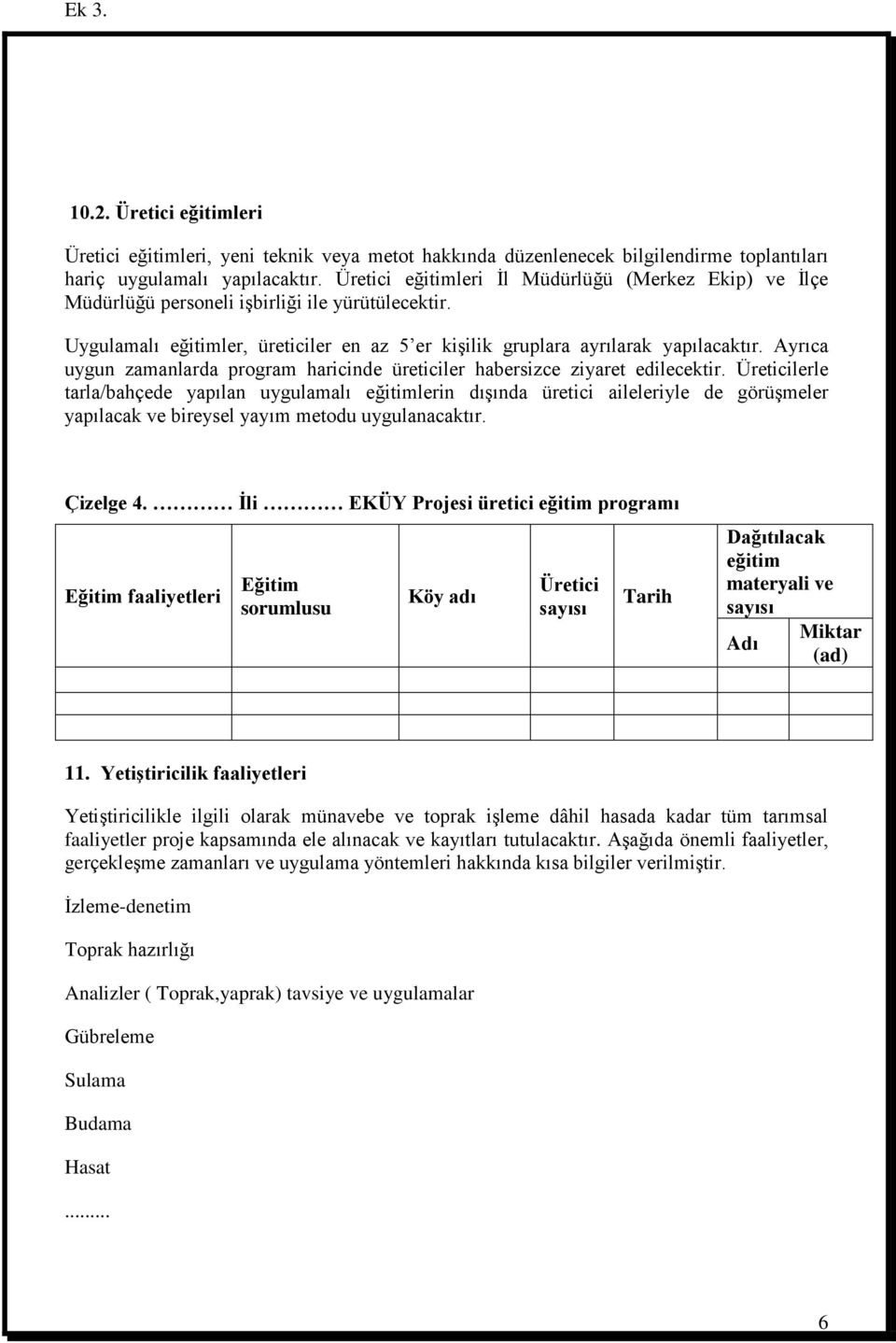 Ayrıca uygun zamanlarda program haricinde üreticiler habersizce ziyaret edilecektir.