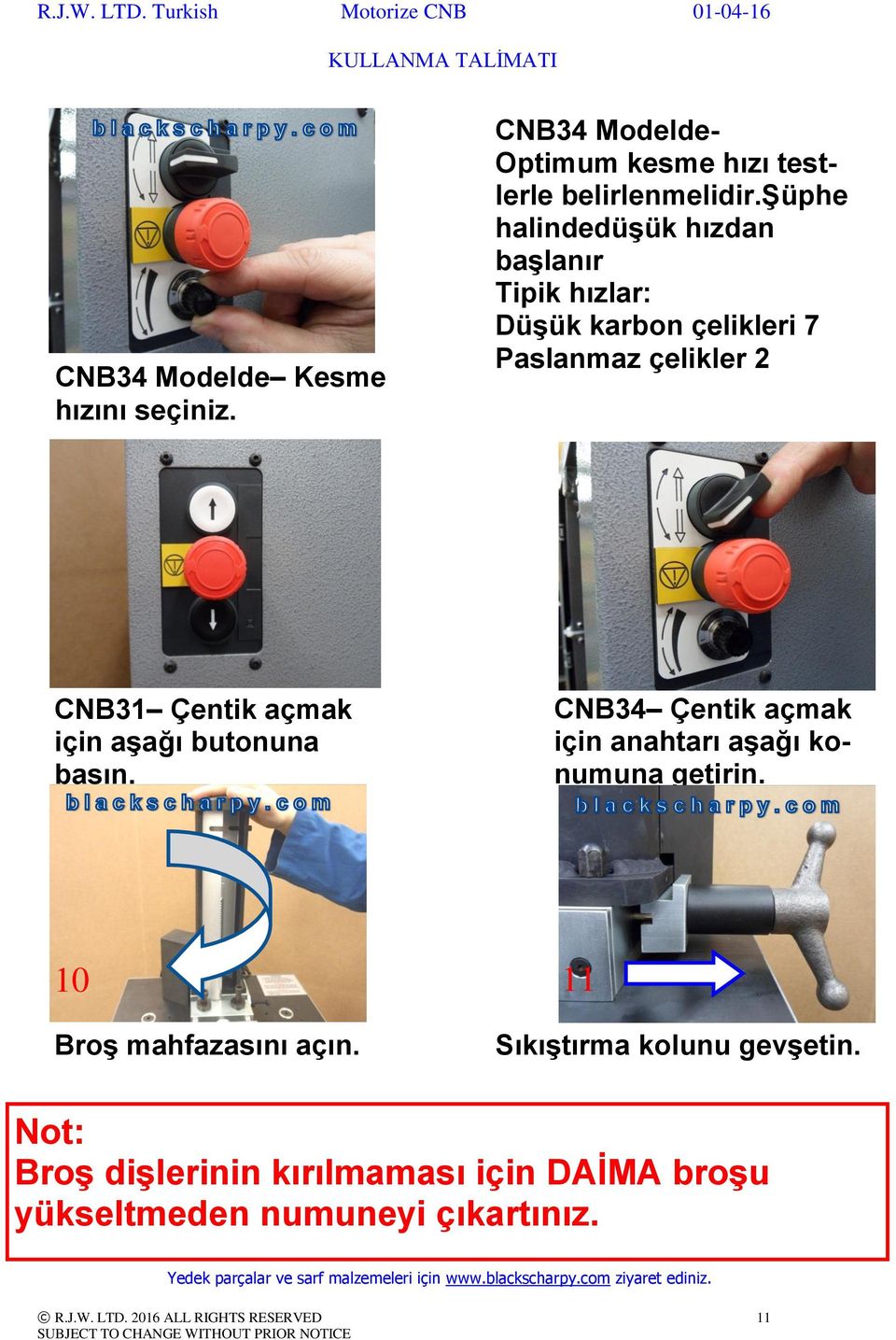 için aşağı butonuna basın. 9 CNB34 Çentik açmak için anahtarı aşağı konumuna getirin. 10 11 Broş mahfazasını açın.