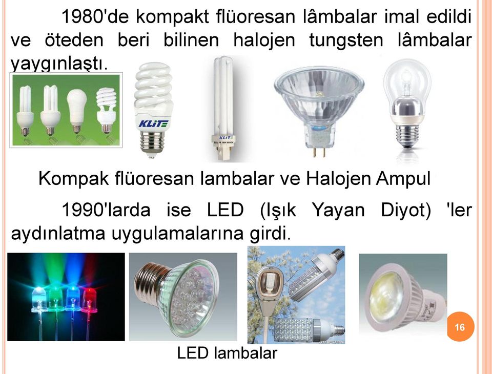 Kompak flüoresan lambalar ve Halojen Ampul 1990'larda ise