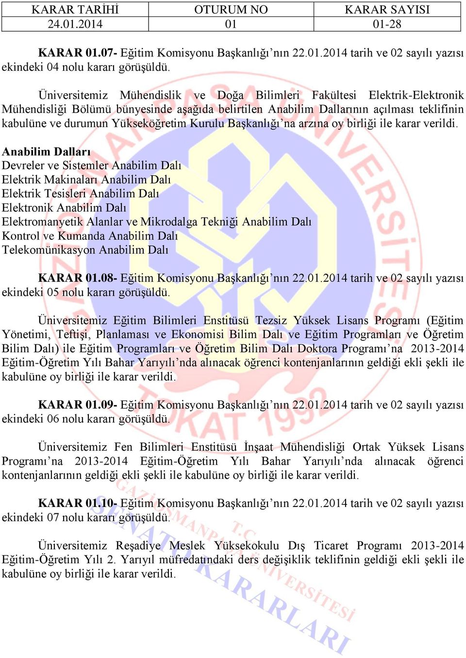 Dalları Devreler ve Sistemler Anabilim Dalı Elektrik Makinaları Anabilim Dalı Elektrik Tesisleri Anabilim Dalı Elektronik Anabilim Dalı Elektromanyetik Alanlar ve Mikrodalga Tekniği Anabilim Dalı