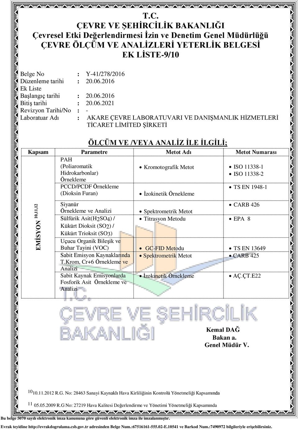 GC-FID TS EN 13649 Sabit Emisyon Kaynaklarında CARB 425 T.Krom, Cr+6 Örnekleme ve Analizi Sabit Kaynak Emisyonlarda Fosforik Asit Örnekleme ve Analizi İzokinetik Örnekleme AÇ.ÇT.