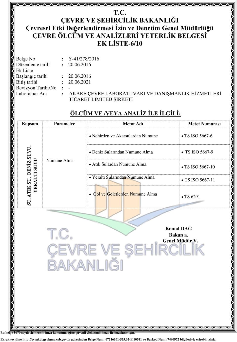 TS ISO 5667-9 Atık Sulardan Numune Alma TS ISO 5667-10 Yeraltı