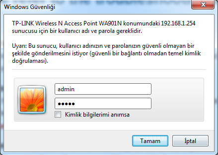 8. Bu işlemleri tamamladıktan sonra, internet tarayıcınızı (Internet Explorer, Firefox vb.) açarak http://192.168.1.254 adresinden cihazın web arayüzüne erişebilirsiniz. B. Kurulum 1.