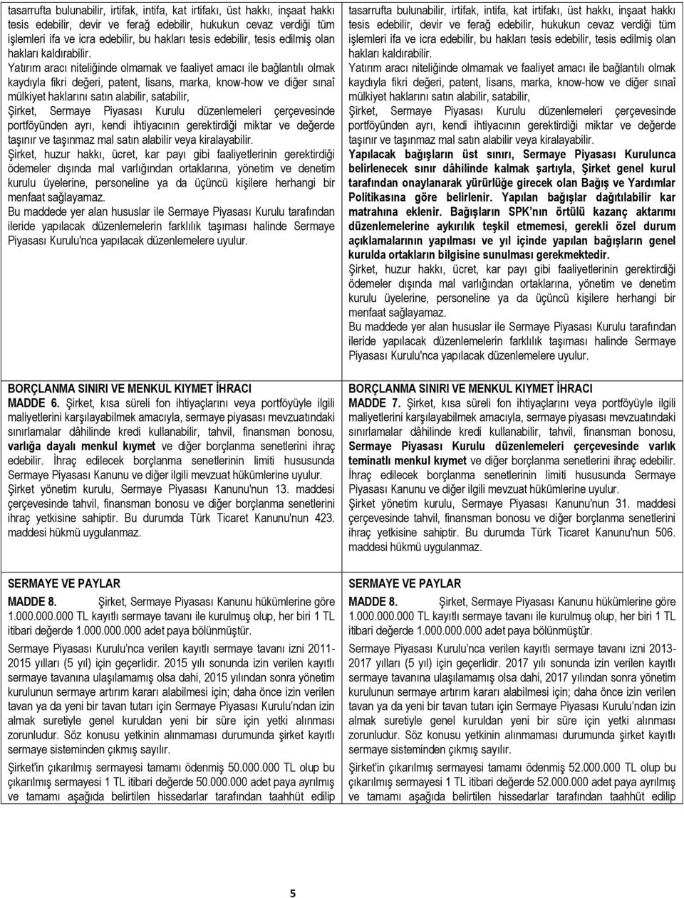 Yatırım aracı niteliğinde olmamak ve faaliyet amacı ile bağlantılı olmak kaydıyla fikri değeri, patent, lisans, marka, know-how ve diğer sınaî mülkiyet haklarını satın alabilir, satabilir, Şirket,