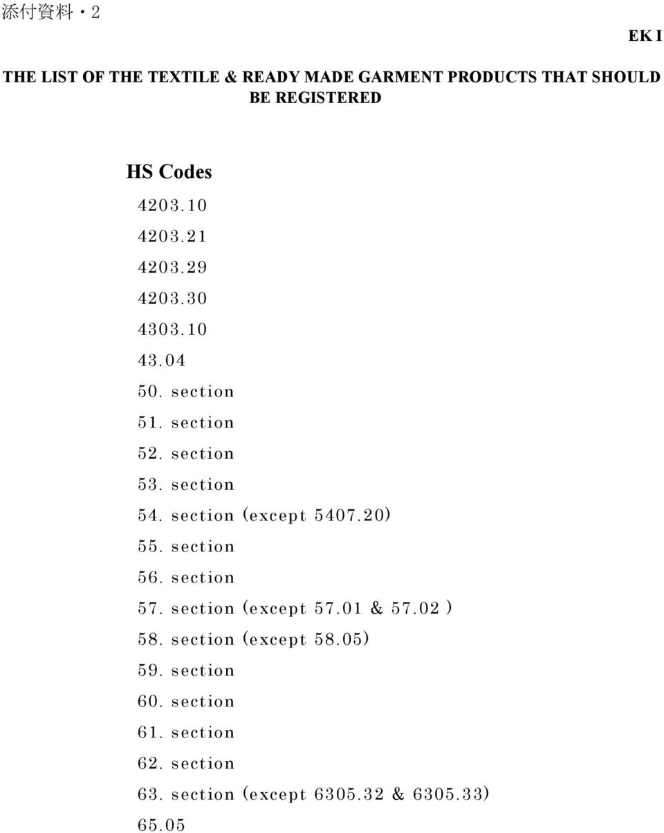section (except 5407.20) 55. section 56. section 57. section (except 57.01 & 57.02 ) 58.