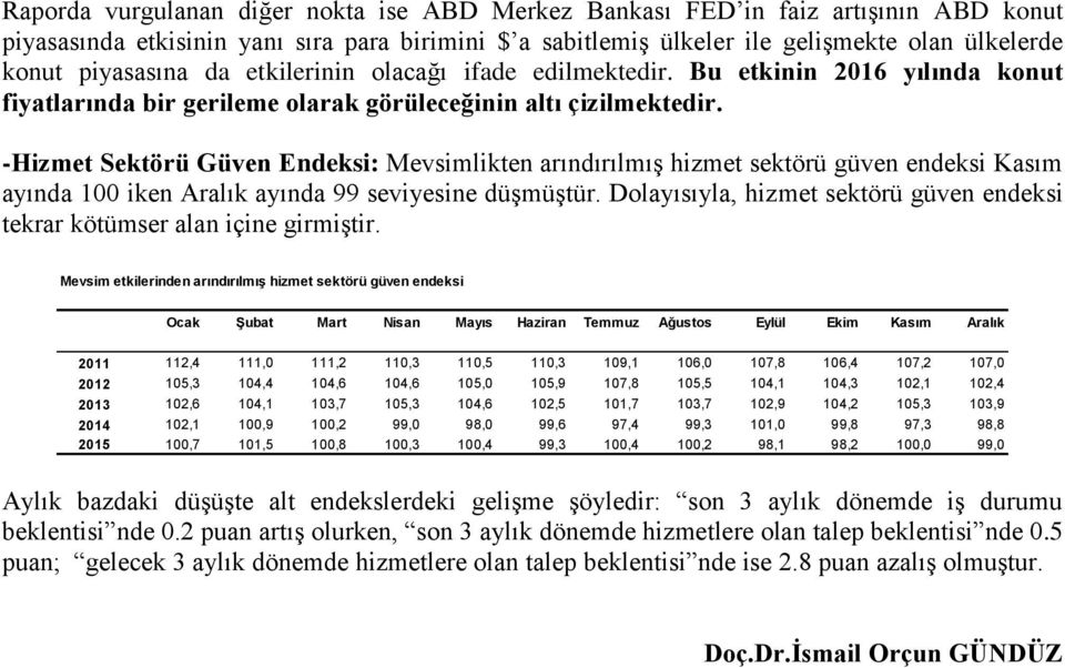 -Hizmet Sektörü Güven Endeksi: Mevsimlikten arındırılmış hizmet sektörü güven endeksi Kasım ayında 100 iken Aralık ayında 99 seviyesine düşmüştür.