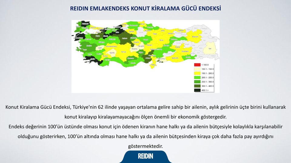 Endeks değerinin 100 ün üstünde olması konut için ödenen kiranın hane halkı ya da ailenin bütçesiyle kolaylıkla karşılanabilir