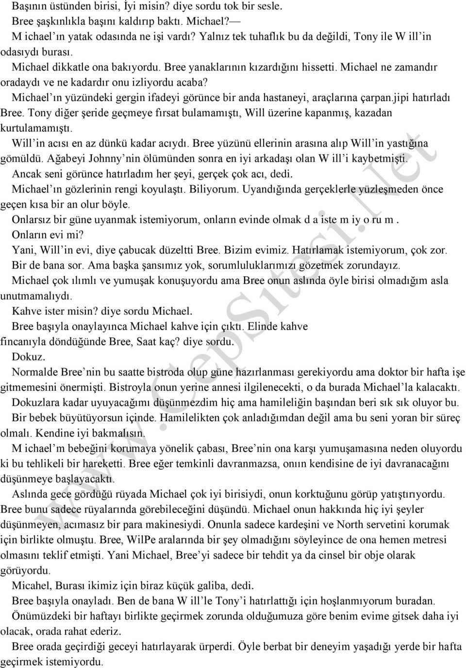 Michael ne zamandır oradaydı ve ne kadardır onu izliyordu acaba? Michael ın yüzündeki gergin ifadeyi görünce bir anda hastaneyi, araçlarına çarpan.jipi hatırladı Bree.