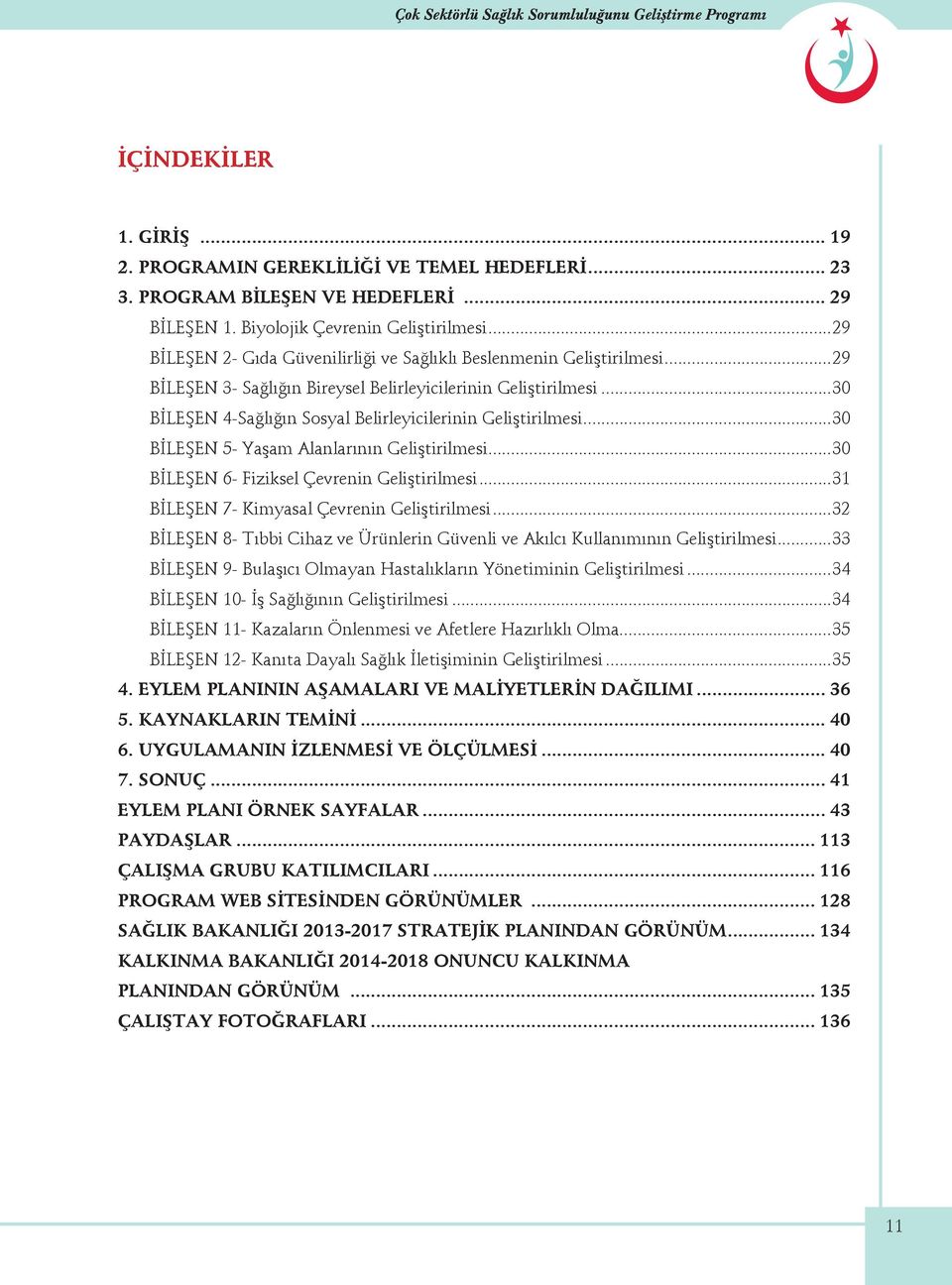 ..30 BİLEŞEN 4-Sağlığın Sosyal Belirleyicilerinin Geliştirilmesi...30 BİLEŞEN 5- Yaşam Alanlarının Geliştirilmesi...30 BİLEŞEN 6- Fiziksel Çevrenin Geliştirilmesi.