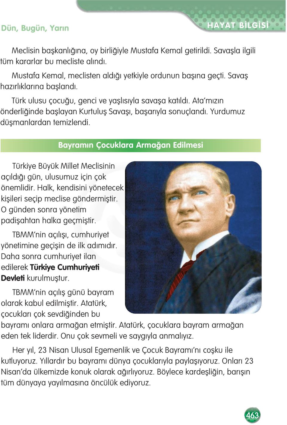 Bayram n Çocuklara Arma an Edilmesi Türkiye Büyük Millet Meclisinin aç ld gün, ulusumuz için çok önemlidir. Halk, kendisini yönetecek kiflileri seçip meclise göndermifltir.