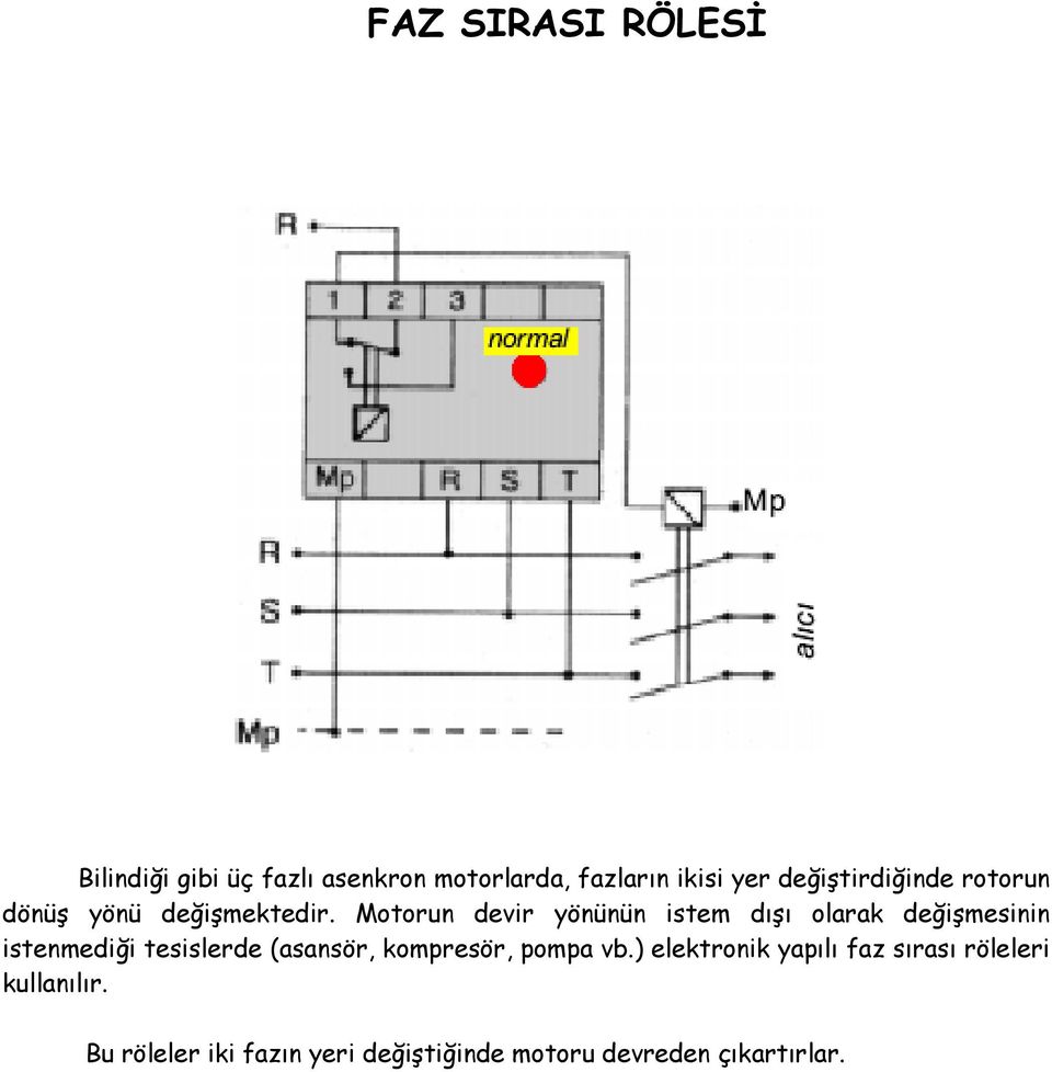 Motorun devir yönünün istem dışı olarak değişmesinin istenmediği tesislerde (asansör,