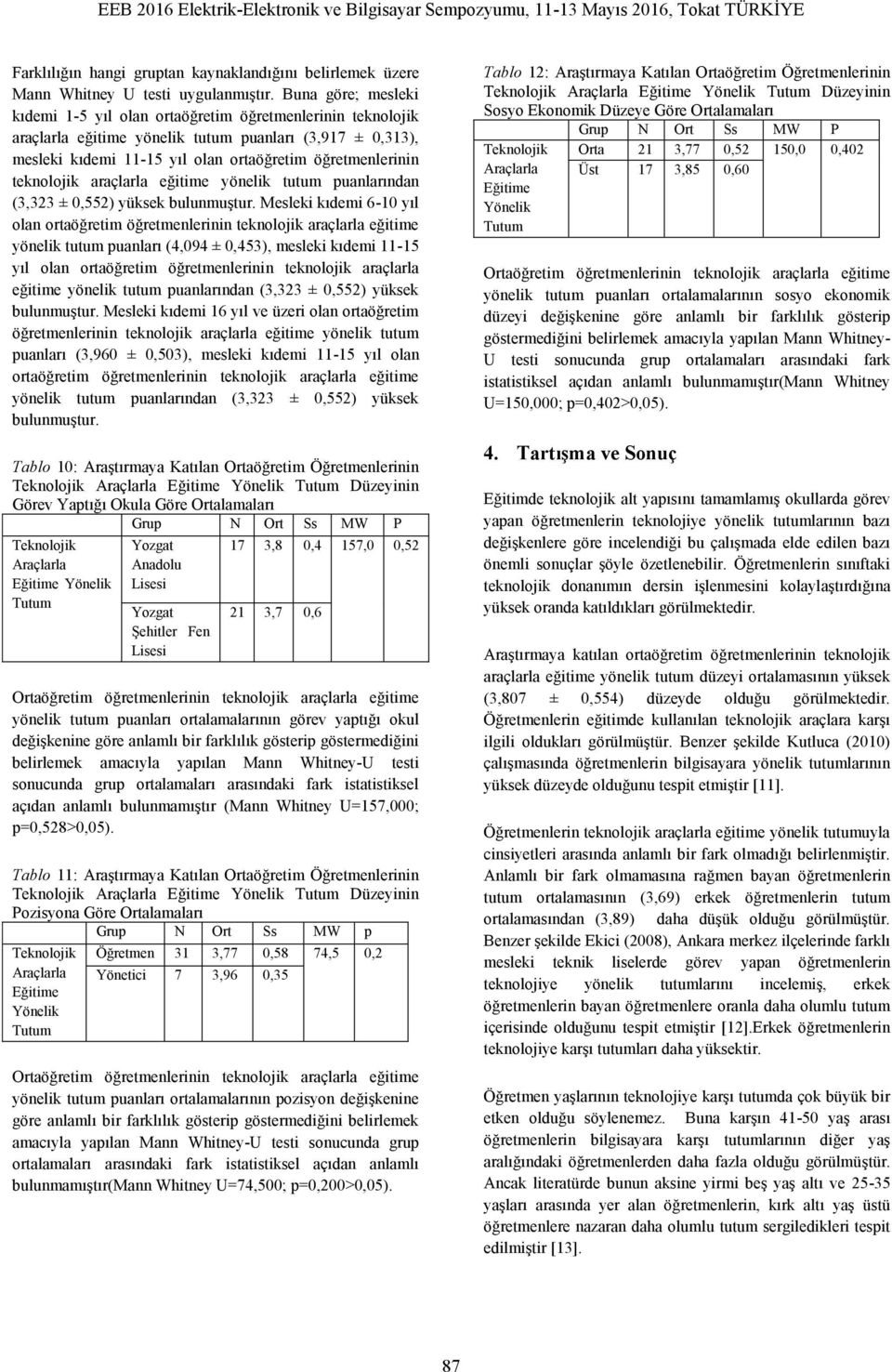 teknolojik araçlarla eğitime yönelik tutum puanlarından (3,323 ± 0,552) yüksek bulunmuştur.