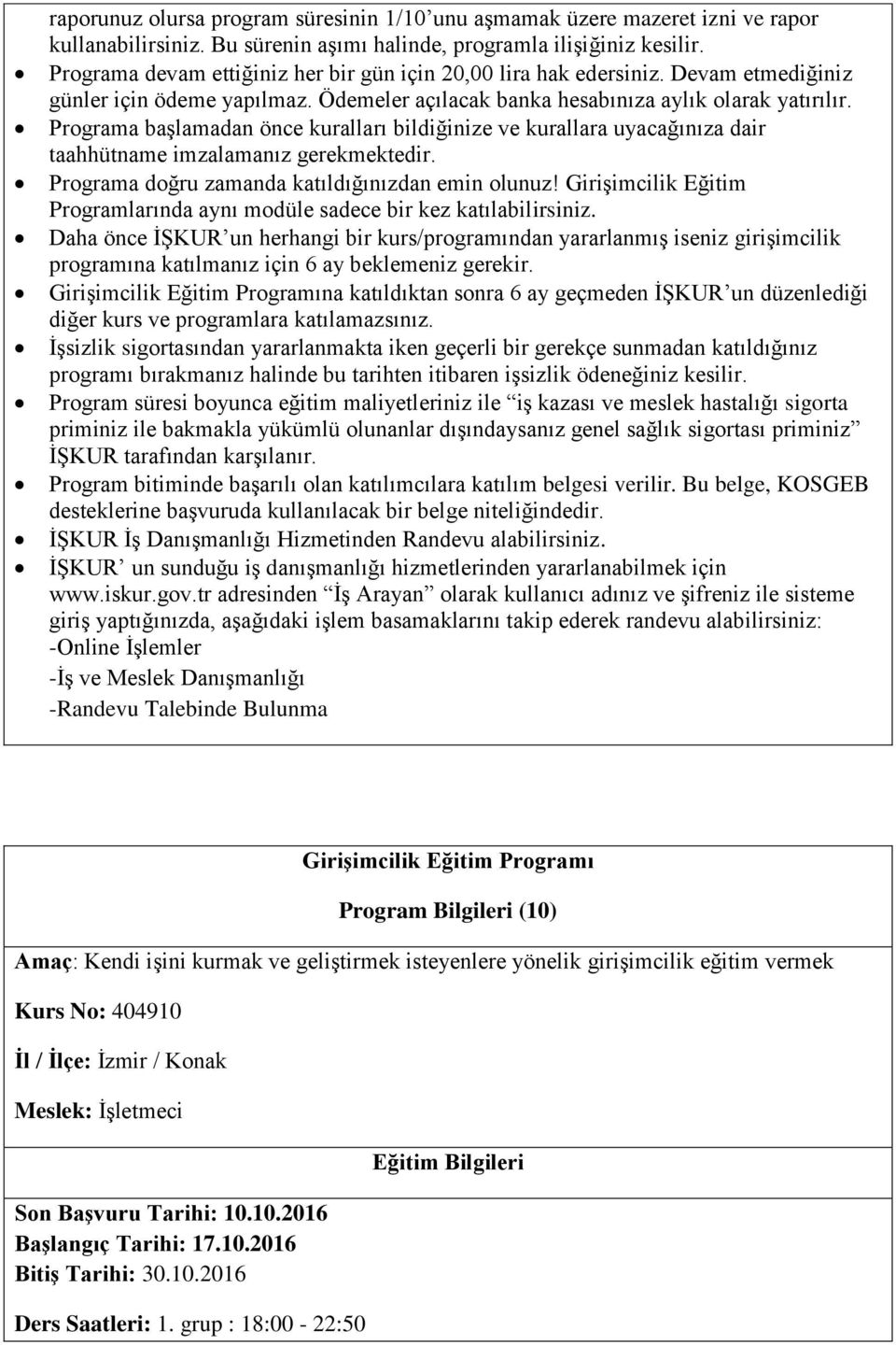 10.2016 Başlangıç Tarihi: 17.10.2016 Bitiş Tarihi: 30.