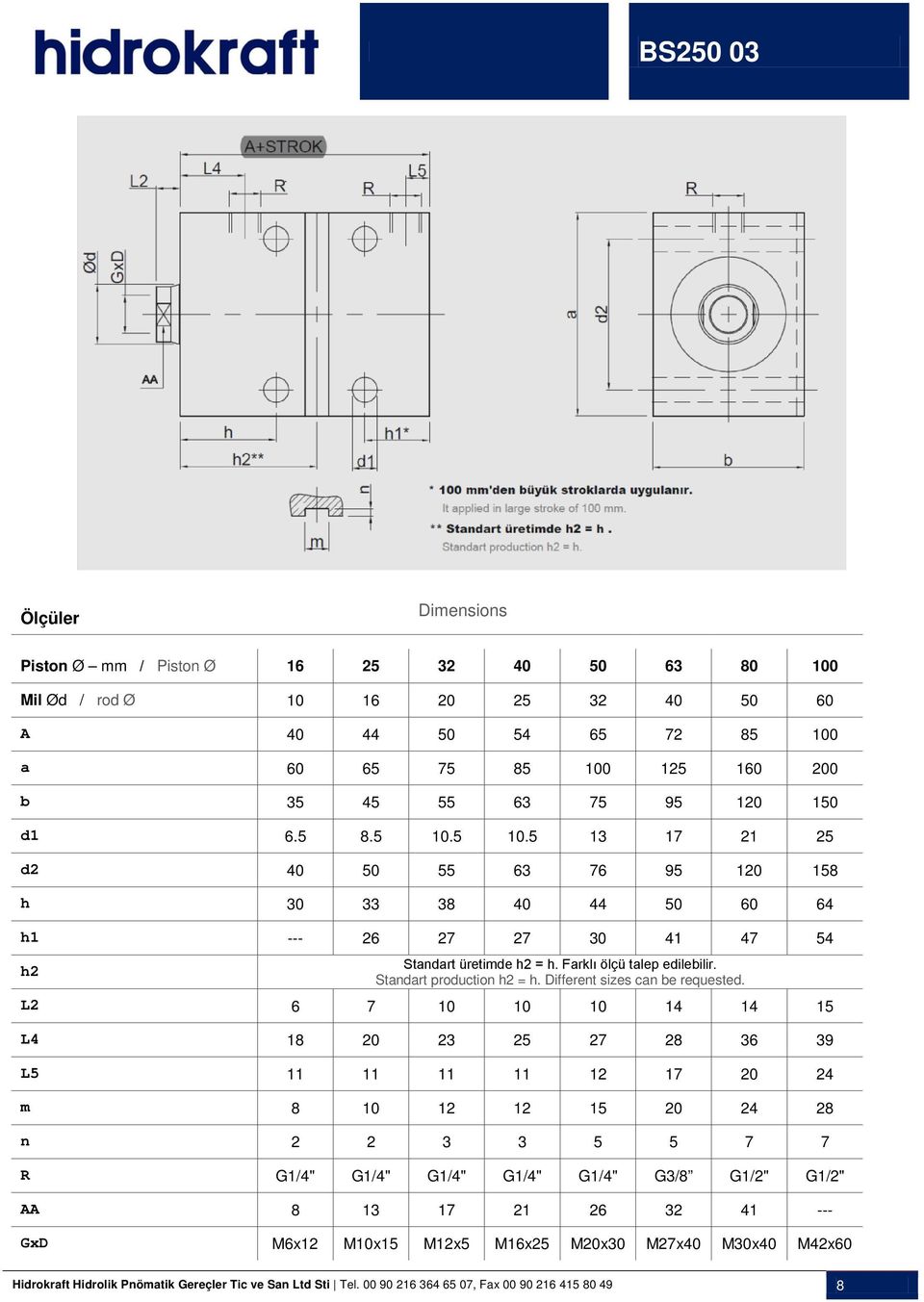 Farklı ölçü talep edilebilir. Standart production h2 = h. Different sizes can be requested.