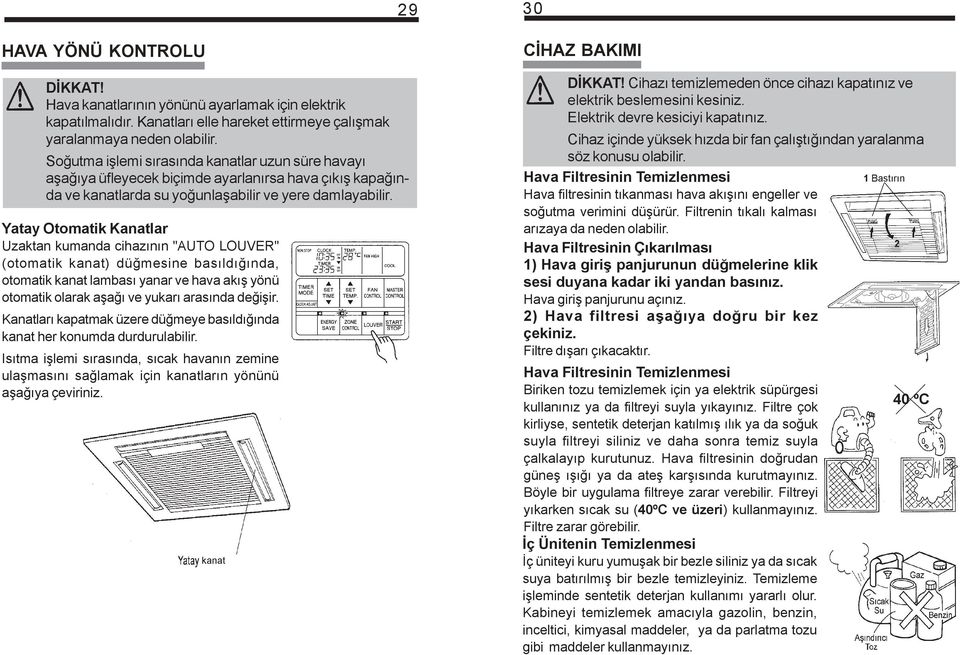 Yatay Otomatik Kanatlar Uzaktan kumanda cihazýnýn "AUTO LOUVER" (otomatik kanat) düðmesine basýldýðýnda, otomatik kanat lambasý yanar ve hava akýþ yönü otomatik olarak aþaðý ve yukarý arasýnda