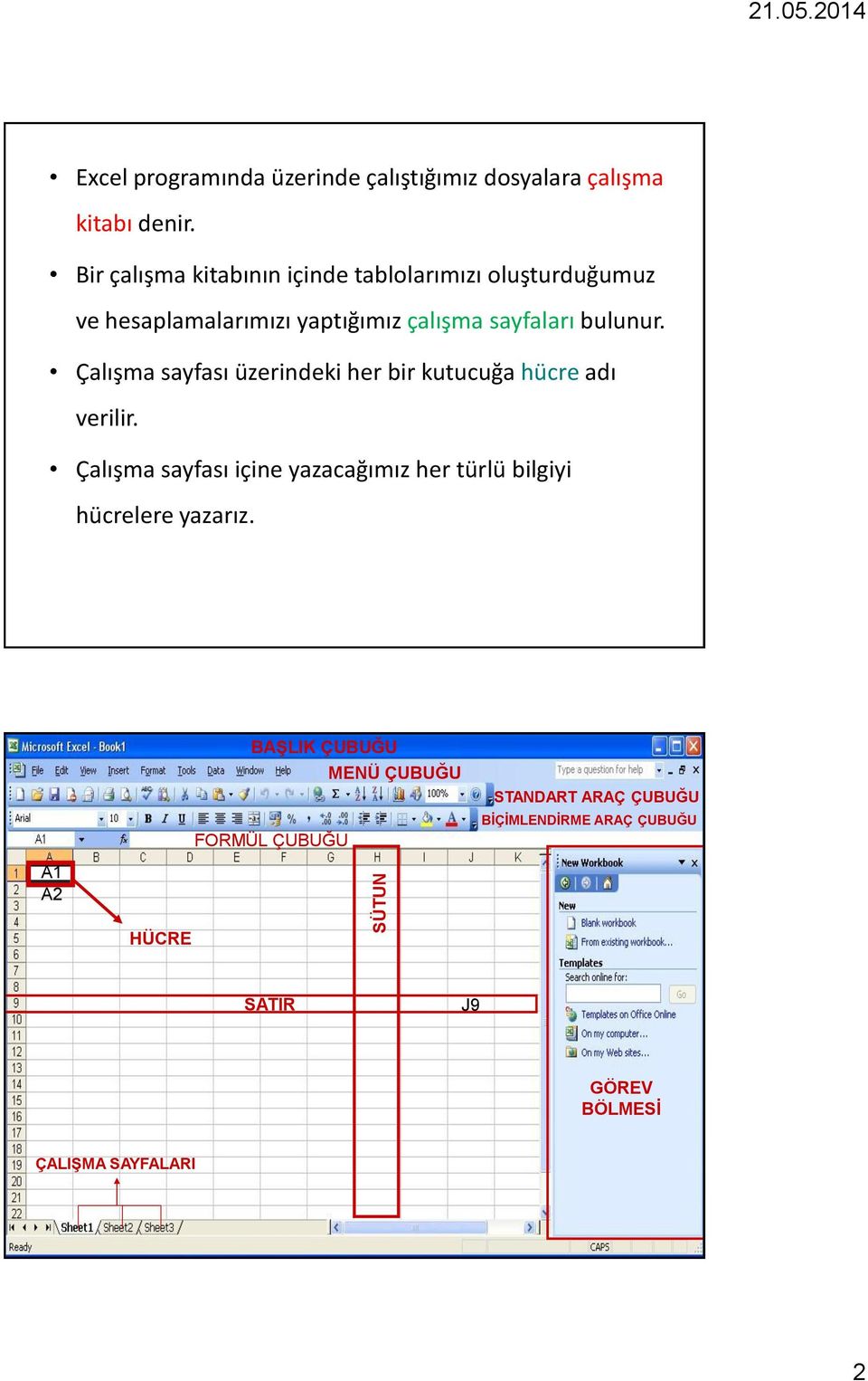 Çalışma sayfası üzerindeki her bir kutucuğa hücre adı verilir.