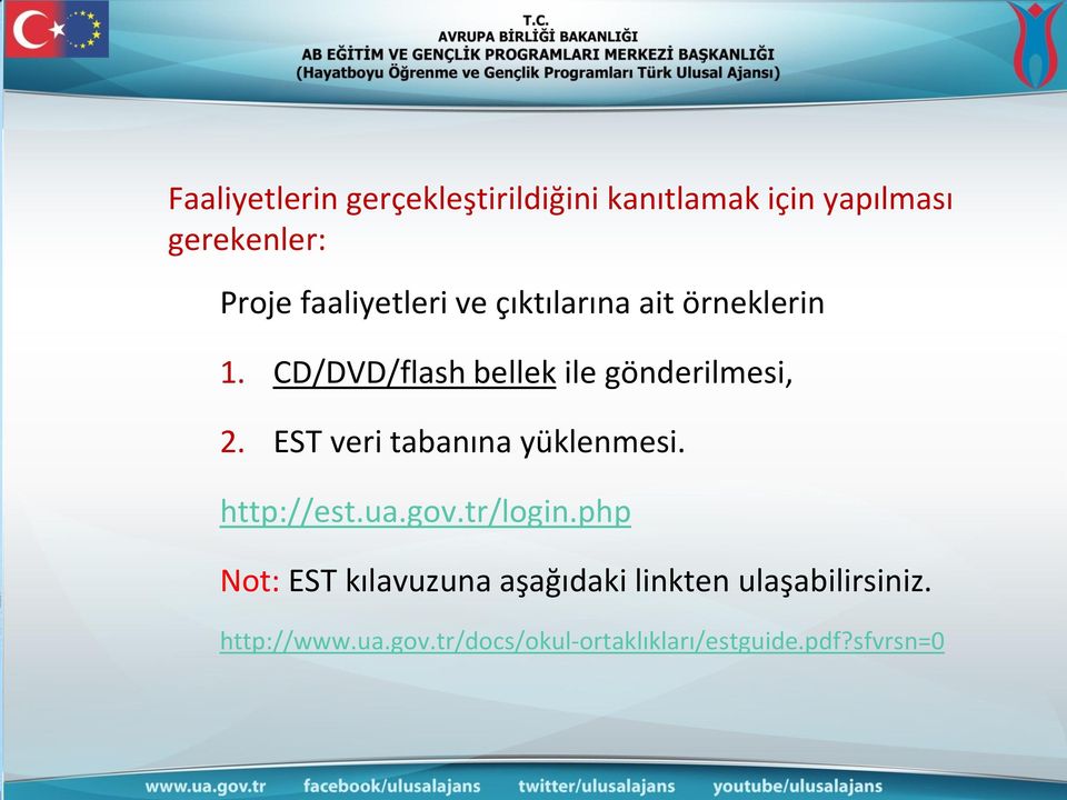 EST veri tabanına yüklenmesi. http://est.ua.gov.tr/login.