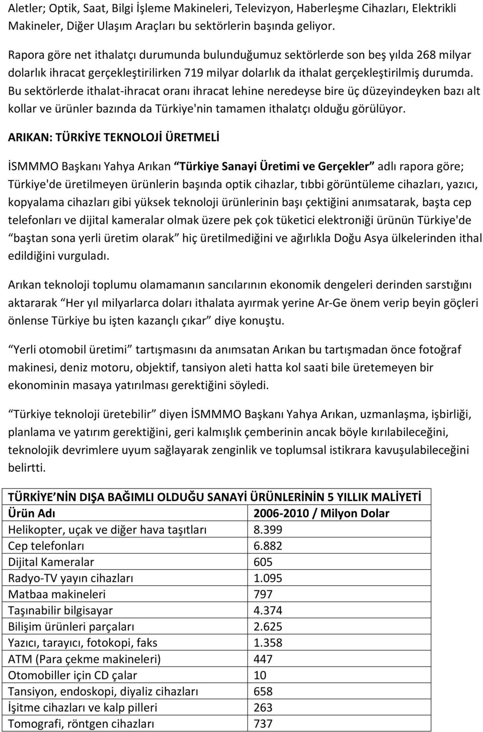 Bu sektörlerde ithalat-ihracat oranı ihracat lehine neredeyse bire üç düzeyindeyken bazı alt kollar ve ürünler bazında da Türkiye'nin tamamen ithalatçı olduğu görülüyor.