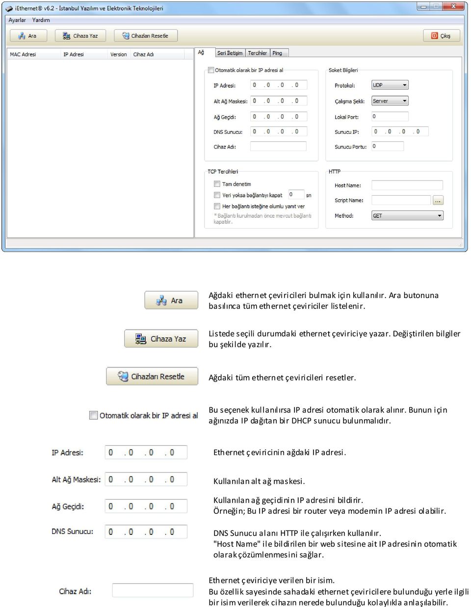 Bunun için ağınızda IP dağıtan bir DHCP sunucu bulunmalıdır. Ethernet ç eviricinin ağdaki IP adresi. Kullanılan alt ağ maskesi. Kullanılan ağ geçidinin IP adresini bildirir.