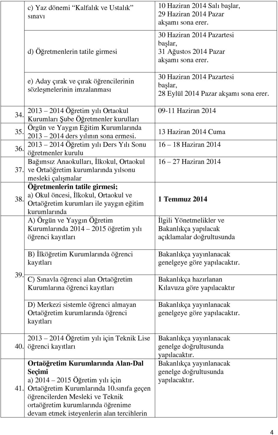 kurulları Örgün ve Yaygın Eğitim Kurumlarında 2013 2014 ders yılının sona ermesi.