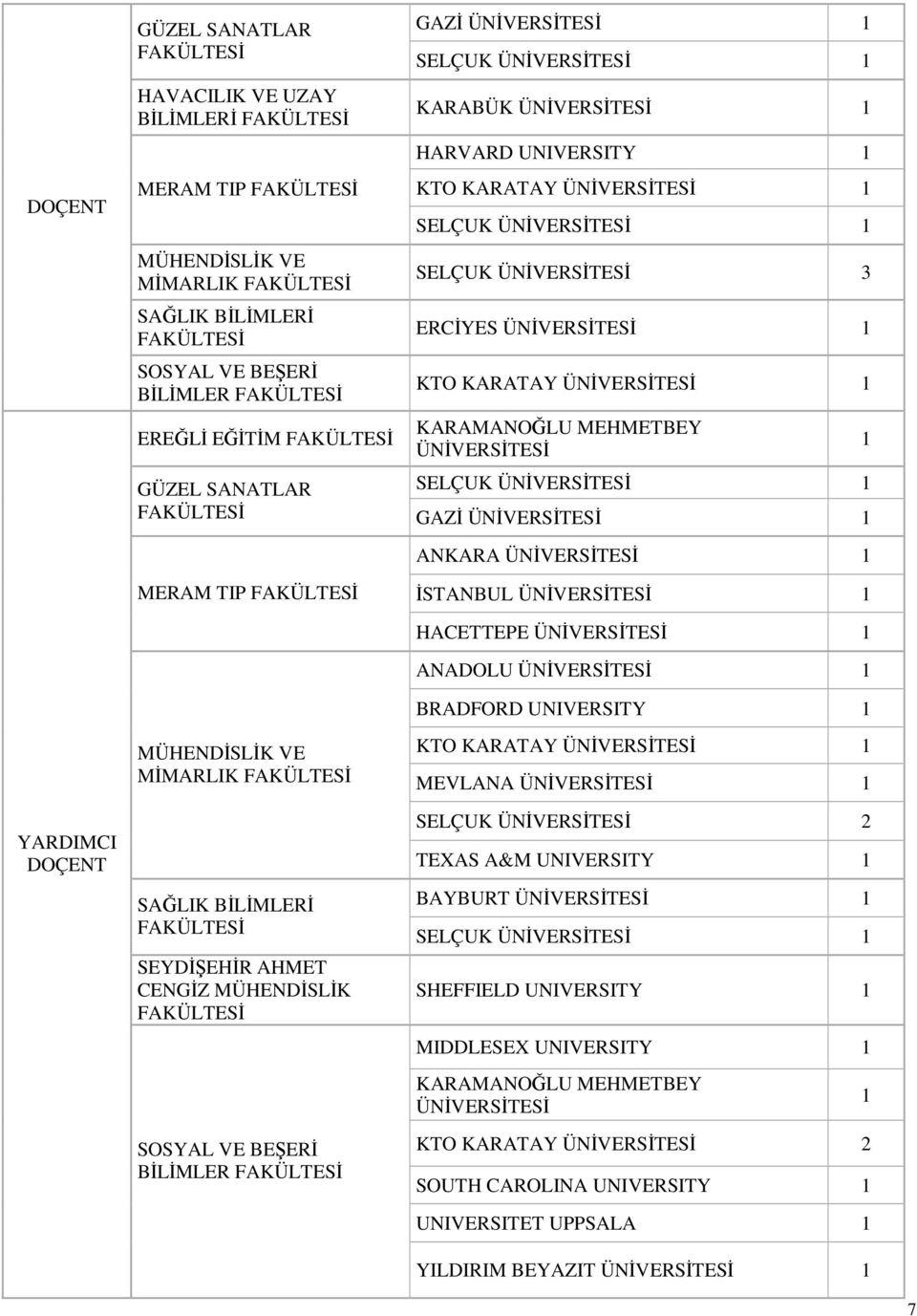 BRADFORD UNIVERSITY YARDIMCI DOÇENT MÜHENDİSLİK VE MİMARLIK SAĞLIK BİLİMLERİ SEYDİŞEHİR AHMET CENGİZ MÜHENDİSLİK SOSYAL VE BEŞERİ BİLİMLER KTO KARATAY MEVLANA SELÇUK