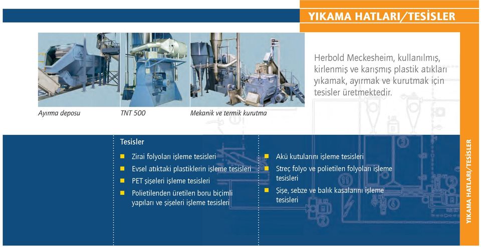 Ayırma deposu TNT 500 Mekanik ve termik kurutma Tesisler Zirai folyoları işleme tesisleri Evsel atıktaki plastiklerin işleme tesisleri