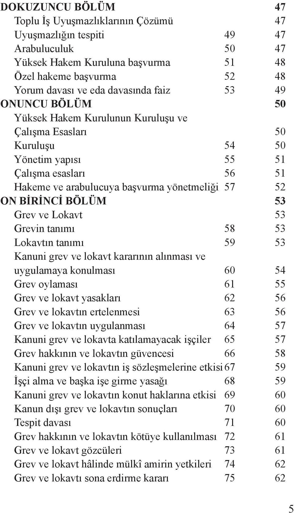 BİRİNCİ BÖLÜM 53 Grev ve Lokavt 53 Grevin tanımı 58 53 Lokavtın tanımı 59 53 Kanuni grev ve lokavt kararının alınması ve uygulamaya konulması 60 54 Grev oylaması 61 55 Grev ve lokavt yasakları 62 56