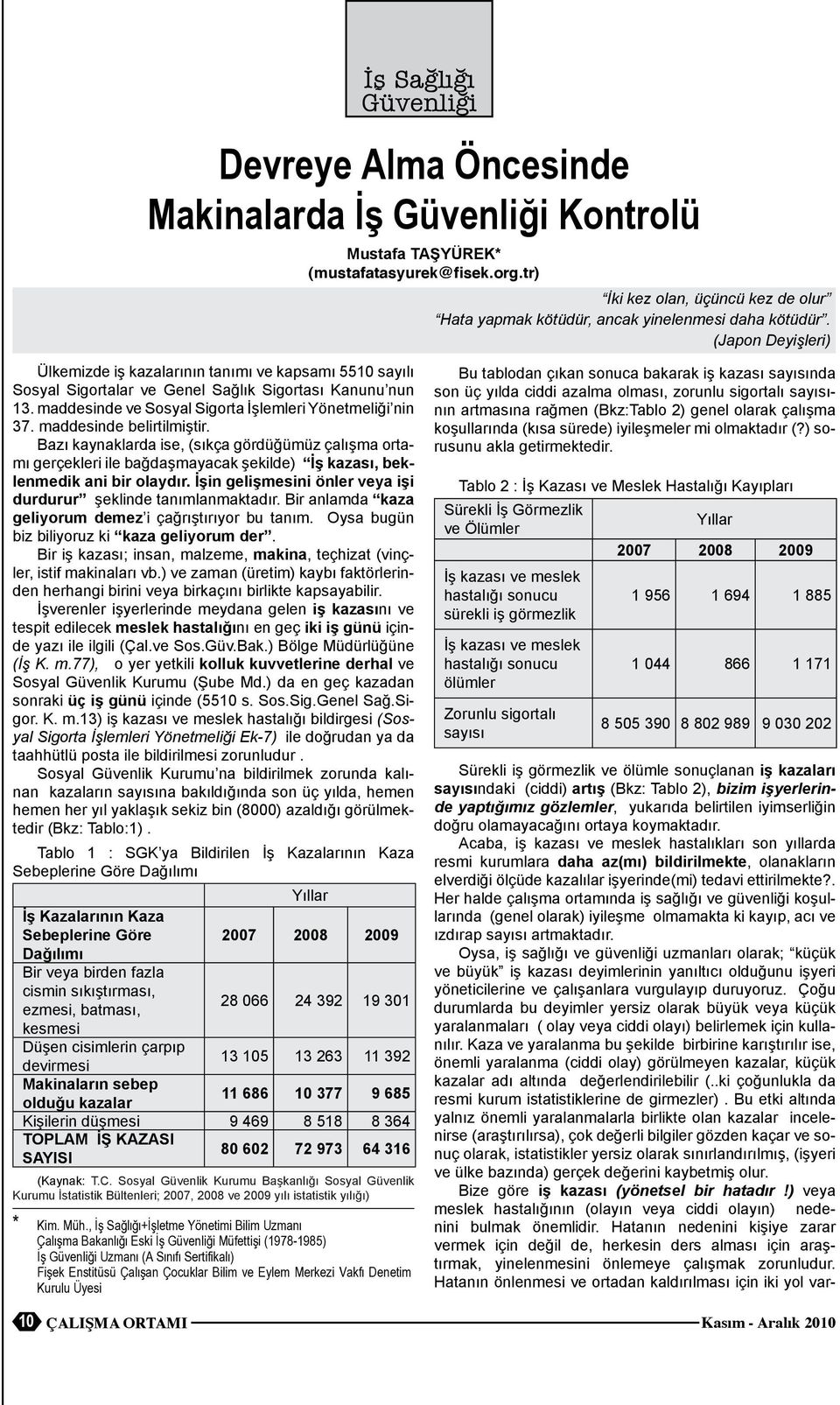 (Japon Deyişeri) Ükemizde iş kazaarının tanımı ve kapsamı 5510 sayıı Sosya Sigortaar ve Gene Sağık Sigortası Kanunu nun 13. maddesinde ve Sosya Sigorta İşemeri Yönetmeiği nin 37.