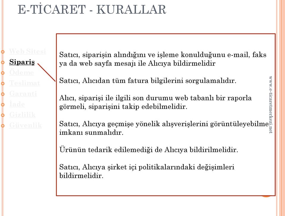 Alıcı, siparişi ile ilgili son durumu web tabanlı bir raporla görmeli, siparişini takip edebilmelidir.