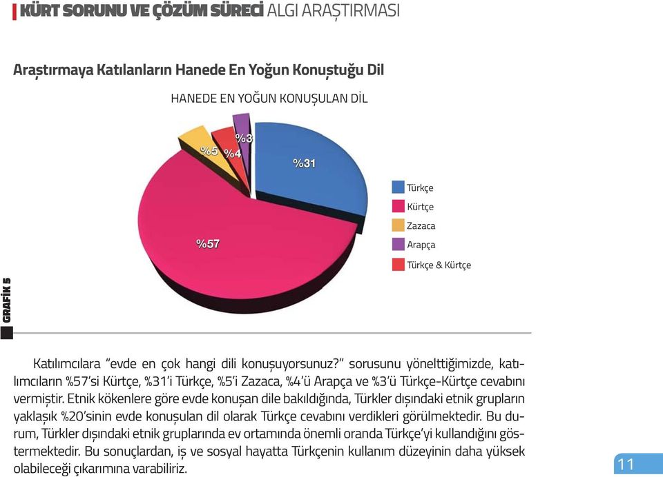 Etnik kökenlere göre evde konușan dile bakıldığında, Türkler dıșındaki etnik grupların yaklașık %2 sinin evde konușulan dil olarak Türkçe cevabını verdikleri görülmektedir.