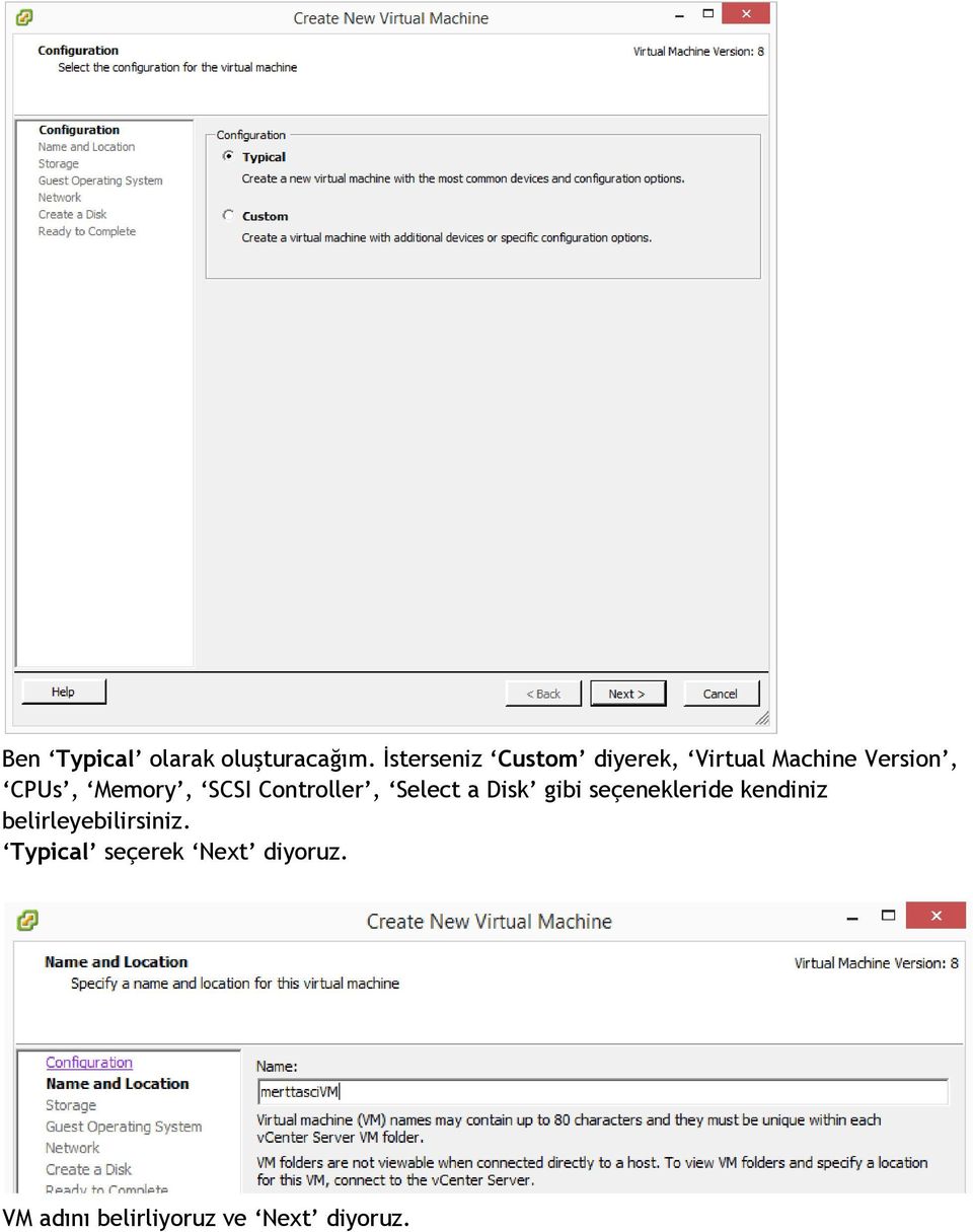 Memory, SCSI Controller, Select a Disk gibi seçenekleride