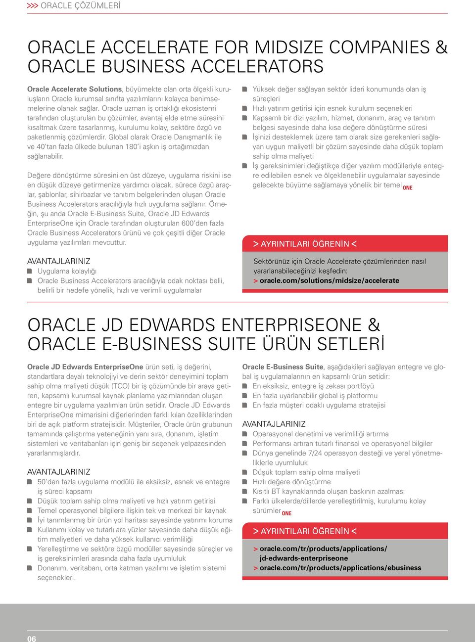 Oracle uzman iş ortaklığı ekosistemi tarafından oluşturulan bu çözümler, avantaj elde etme süresini kısaltmak üzere tasarlanmış, kurulumu kolay, sektöre özgü ve paketlenmiş çözümlerdir.