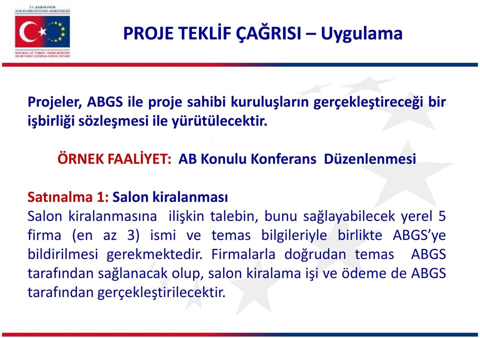 ÖRNEK FAALİYET: AB Konulu Konferans Düzenlenmesi Satınalma 1: Salon kiralanması Salon kiralanmasına ilişkin talebin, bunu