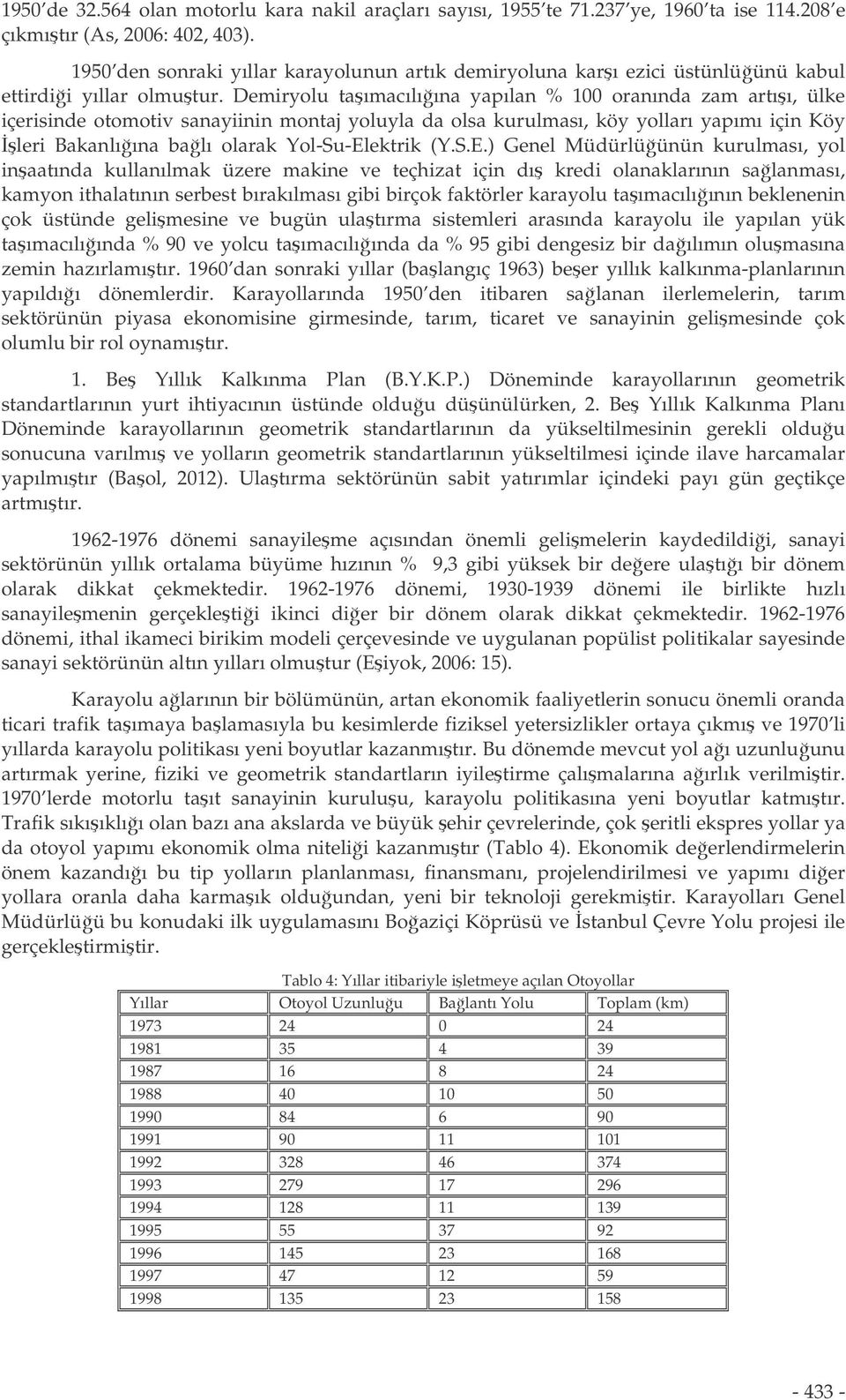 Demiryolu taımacılıına yapılan % 100 oranında zam artıı, ülke içerisinde otomotiv sanayiinin montaj yoluyla da olsa kurulması, köy yolları yapımı için Köy leri Bakanlıına balı olarak Yol-Su-Elektrik