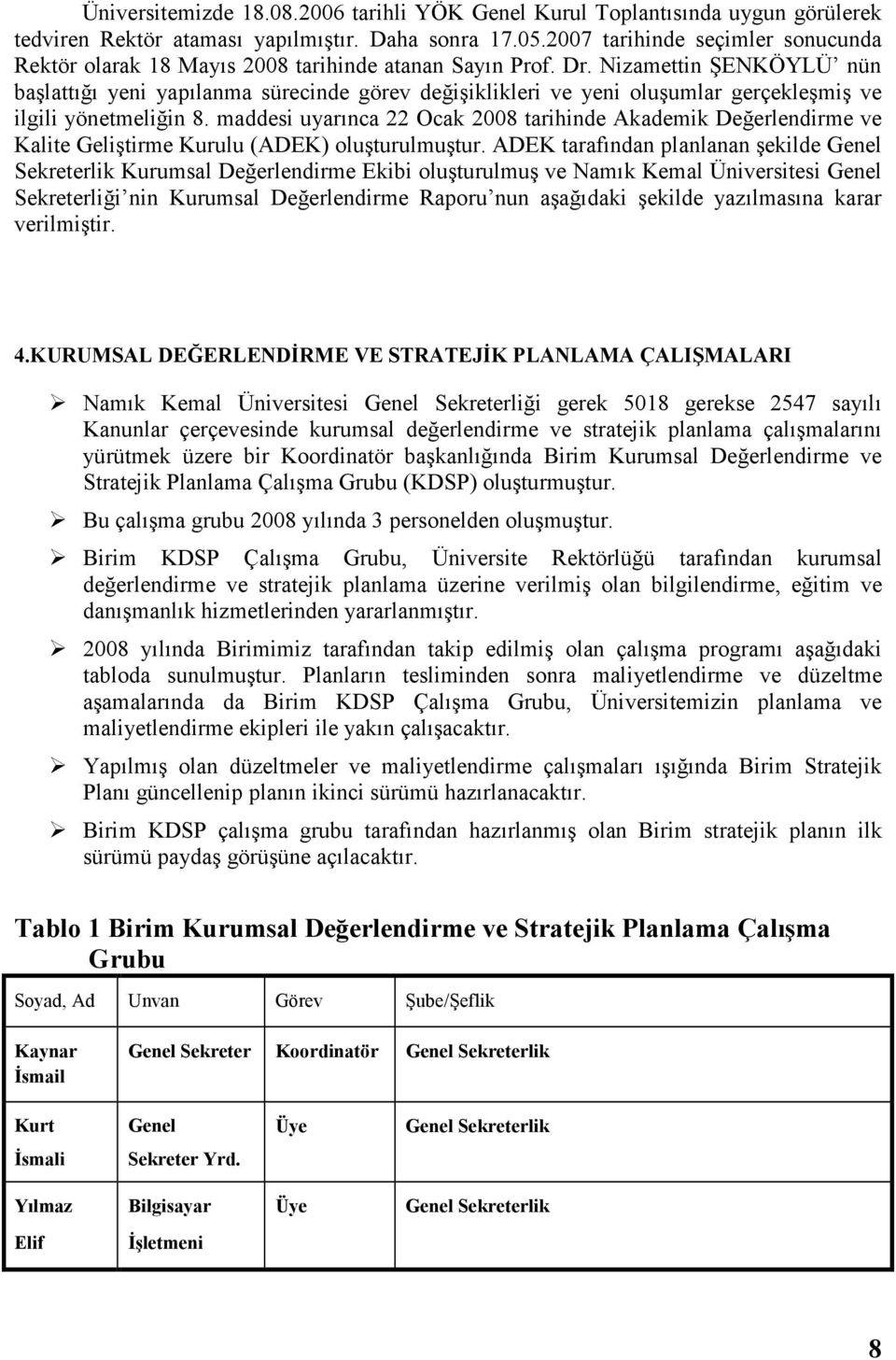 Nizamettin ŞENKÖYLÜ nün başlattığı yeni yapılanma sürecinde görev değişiklikleri ve yeni oluşumlar gerçekleşmiş ve ilgili yönetmeliğin 8.