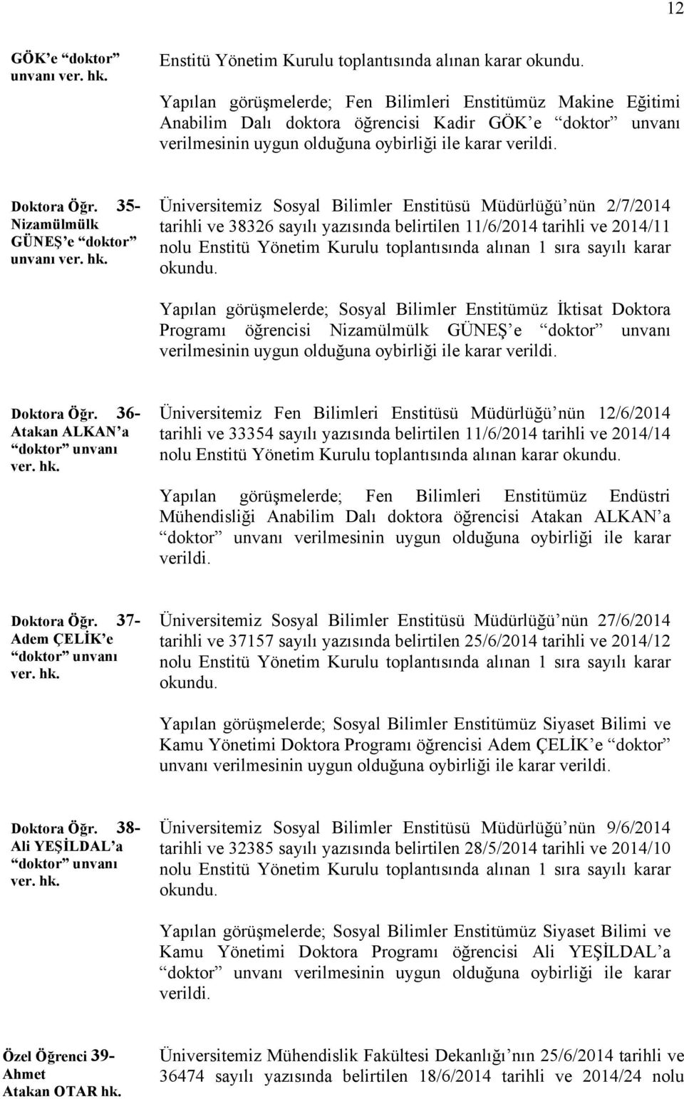 35- Nizamülmülk GÜNEŞ e doktor unvanı ver. hk.